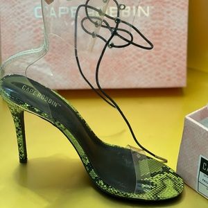 Green and Black Snake Print Lace Up Heels